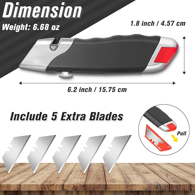 DIYSELF 10Pack Box Cutter, Rubber Handle Utility Knife, Retractable Heavy Duty, Razor Knife for Warehouse, Office, Shop