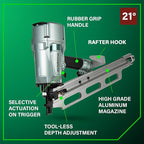 Metabo HPT Framing Nailer | High Grade Aluminum Magazine | Tool-less Depth Adjustment | Pneumatic | Framing Nails 2-Inch to 3-1/4-Inch | Rafter Hook | NR83A5(Y)