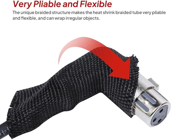 2 in 1 Ratio Heat Shrink Fabric Braided Sleeving, 1" - 24 feet Soft, Flexible and Sealing Black Shrinkable Braiding Sleeve