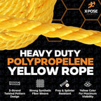 Yellow Twisted Polypropylene Rope, 1/4" Thickness x 100' Length Heavy Duty Poly Ropes for Outdoor and Marine Use, Yellow Rope for Visibility & Safety