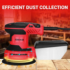 Orbital Sander Corded Hand Sander: DEKOPRO 5" Random Orbital Sander with Dust Box, 6 Various Speeds Electric Palm Sander with Dust Box, 16Pcs Sandpapers for Woodworking & Sanding (Red)