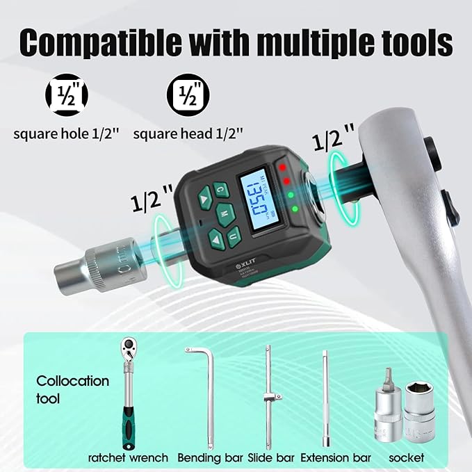 1/2-Inch Drive Digital Torque Adapter, 5-99 ft-lb (6.8-135 Nm), ±2% Accuracy - Electronic Torque Meter Gauge & Checker with Buzzer & LED Alerts for Automotive, Truck, Motorcycle & ATV Repair