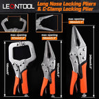 6-Piece Locking Pliers Set, Vice Grips Pliers Set, 5", 7" and 10" Curved Jaw Locking Pliers, 6-1/2", 9-1/2" Long Nose Locking Pliers 6" Locking C-Clamp for Welding Metal Bending Woodworking