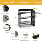 Modular Power Tool Organizer Wall Mount with Charging Station,8 Outlets,4-Layer,6 Drill Holders,4 Hooks,Metal drill holder wall mount,6.5ft Cord,Garage,Workbench,Workshop,Black
