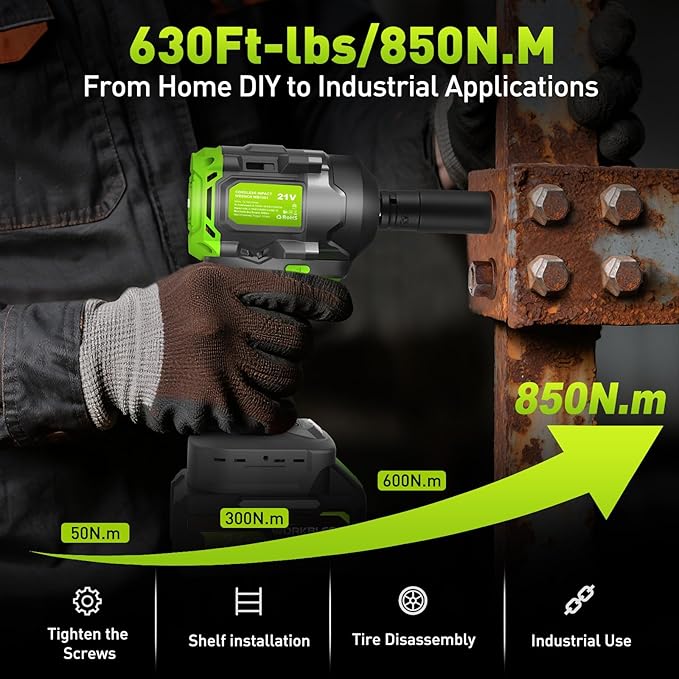 Brushless Cordless Impact Wrench, 850Nm (630Ft-lbs) High Torque, 1/2 Inch Impact Gun with 20V 4Ah Battery, 3-Speed, 4 Cr-V Sockets (17/19/21/22mm) for Car Tire, Mower Lug Nut