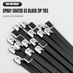 Black Metal Zip Ties, 11.8inch 50pcs 304 Stainless Steel Zip Ties, Uv Resistant Chain Link Fence Ties for Machinery, Exhaust Wrap, Farm, Pipe, Roof, Cable, and Outdoor Fences