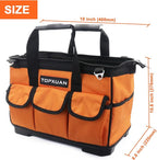 Tool Bag 16 Inch Molded Plastic Base Heavy Duty Waterproof Orange Tool Organizer Wide Mouth With Shoulder Strap for Power Tools and Hand Tools Oxford Cloth Fabric (16 Pockets)