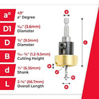 Amana Tool 82 Degree Countersink with Drill Bit Depth Stop and No-Thrust Ball Bearing, 55228, 3/8 D x 9/64 Drill D x 1/4 Inch Quick Release Hex Shank
