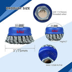 SALI 6 Pack Wire Cup Brush, 3 Inch Twisted Knotted Cup Brush for Grinders, with 5/8-11 Inch Arbor for Heavy Cleaning Rust, Stripping and Abrasive, for Angle Grinder