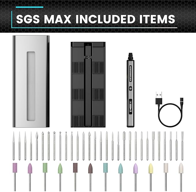 AM ARROWMAX Smart Engraving Pen, HollowCup Motor, 42 Bits with Aluminum Case, OLED, Magnetic Charge, Mini Electric Engraving Tool for Metal, Wood, Glass and Plastic (SGS MAX)