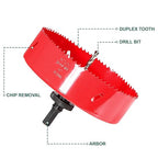 HYCHIKA 6 Inch/152mm Hole Saw,Bi-Metal Cutter Hole Max Cutting Depth 1-1/2inch(40mm) with 1 Arbor,2 Drill Bit for Wood Cutting Cornhole Plastic Drywall Boards Fiberboard