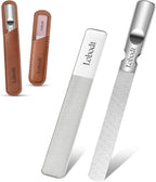 Glass Nail File - Stainless Steel with Anti-Slip Handle and Leather Case, Family or Travel Mini Nail File Suitable for Both Men and Women
