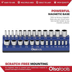 Olsa Tools Magnetic Socket Organizer | 1/4-inch drive | SAE BLUE | Holds 26 Sockets | Professional Quality Tools Organizer