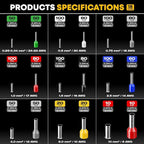 Ferrule Crimping Tool Kit, Ratchet Pliers for 24-8 AWG with 18 Types Insulated and Non-Insulated Ferrules, Self-Adjusting Pliers, Wire Ferrules Kit, Square Crimp Connector Assortment Kit