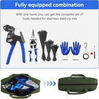 Metal Zip Ties Cutter Stainless Steel Cable Tie Gun Kit Assortment With 150pcs Black Stainless Steel Zip Ties Heavy Duty Outdoor For Chain Link Fence Parts Exhaust Wrap