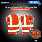 SKSAFETY 10 Pockets Safety Vest, Class 2 High Visibility Security with Zipper, Hi Vis Vest with Reflective Strips, ANSI/ISEA Standard, Construction Work Vest for Men ＆ Women （Orange, M）