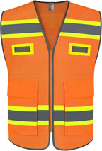 TCCFCCT Mesh High Visibility Vest with 2 Pockets & Reflective Strips, Meets ANSI/ISEA Standards, Orange, XL
