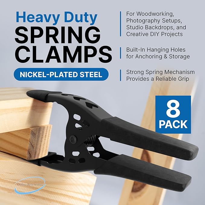 Lot of 8-6" inch Spring Clamp Large Super Heavy Duty Spring Metal All Black - 2.5 inch Jaw opening