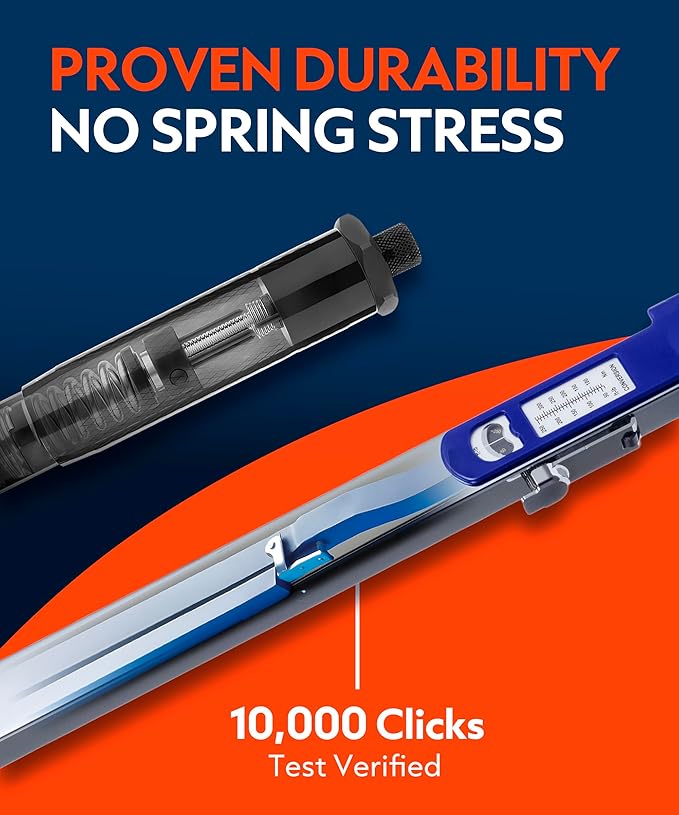 QUENCHINＧ 3/8 -Inch Drive Split Beam Torque Wrench, 20-100 ft-lb, Flex Head, 32 Teeth, Calibration-Free, Chrome Vanadium, ±4% Accuracy, Heavy Duty Torque Wrench for Mechanics and DIY Repair