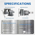 Forward CR60A 6.5 Inch Bench Vise Heavy Duty Vice with Anvil and 210 Degrees Swivel Base (6 1/2")