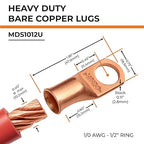 SELTERM 15pcs 1/0 AWG 1/2" Stud - UL Heavy Duty Battery Terminal Connectors, Bare Copper Battery Cable Lugs, 0 Gauge Wire Connectors, Electrical Battery Cable Ends, Ring Terminals Copper Lugs