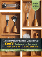 5-Piece Bamboo Drawer Organizer Set, 2.2" Deep | Multi-Use Organizers for Utensils, Silverware, Cutlery, Desk, Bathroom, Junk Drawer & Makeup, Non-Slip Feet Included.