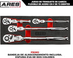 ARES 42040 - Flex Head Ratchet Set - 4-Piece 72-Tooth Ratchets - Premium Chrome Vanadium Steel Construction & Chrome Plated Finish - Quick Release Reversible Design with 5 Degree Swing