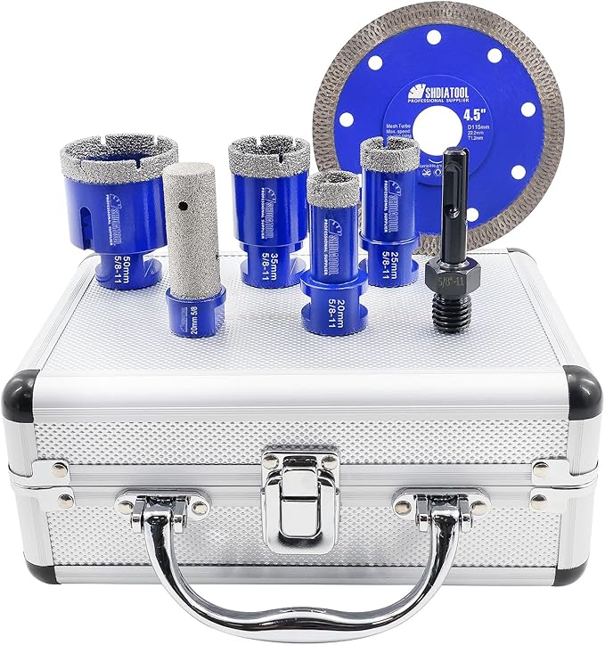 SHDIATOOL Diamond Drill Core Bits Set Milling Bits for Porcelain Hole Saw Cutter for Tile Marble Ceramic Granite Saw Blade Kit 5/8-inch-11 6pieces