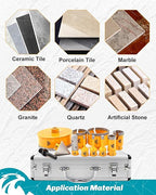 Tile Hole Saw Kit 11pcs - Diamond Core Drill Bits Set (6/8/10/25/35/50/75/125mm) & Adapter for Tile Marble Granite with 4/5" Diamond Finger Bit and 2" Chamfer Bit Trimming Holes