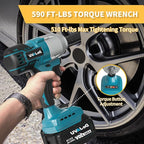Cordless Impact Wrench,590 Ft-lbs Brushless Impact Wrench Kit, 3000RPM High Torque 1/2 Impact Gun, Two 4.0Ah Li-ion battery with fast charger, 6 Impact sockets, drill chuck, Electric drill set