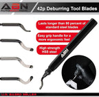ABN Steel Deburring Tool for Metal, Resin, Plastic - 42 Piece 3D Printer Deburring Tool Kit - Hand Deburring Tool with Hooked Blades, Small Hole Blades, Hard Material Blades