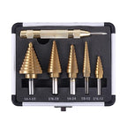 Step Drill Bits, 6PCS (50 Sizes) HSS Step Unibit Drill Bit Set with Automatic Center Punch, Double Cut Blades High-Speed Steel with Aluminum Case, Multi-Hole Stepped Up Bits for DIY Lovers