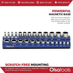 Olsa Tools Magnetic Socket Organizer | 3/8-inch Drive | SAE Blue | Holds 26 Sockets | Professional Quality Tools Organizer