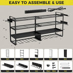 ‌Heavy Duty 4-Layer Power Tool Organizer Wall Mount with 8 Outlet Power Strip- Holds 8 Cordless Drills, 400lbs Capacity Metal Garage Storage Rack‌