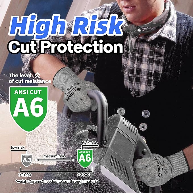 Schwer 6 Pairs ANSI A6 Cut Resistant Gloves CR7120 Cut Proof Work Gloves, Touchscreen, for Men and Women Used for Woodworking, Glass Cutting, Construction, Cargo Handling, Car Repair, M