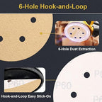 80 PCS 6 Inch 6 Hole Sanding Discs 60 Grit Hook and Loop Adhesive Round Sandpaper for Random Orbital Sander