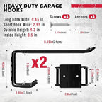 2-Piece 9.4" Heavy Duty Garage Hooks, Sturdy Utility Hooks Holds 55 LB Wall Mount Garden Tool Organizer Hangers for Hanging Shovel Ladder Chairs Strollers Power Tool Tire and More (Black)