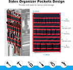 JUNNUJ Large Power Tool Organizer Cart with Charging Station, Garage Floor Standing Rolling Drill and Tools Battery Storage Cart on Wheels, Heavy Duty Utility Rack Shelf with 8 Outlet Power Strip, Red