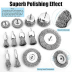Wire Brush for Drill Set, 12Pcs Cup, Wheel & End Brush Kit with 1/4” Shank, Carbon Steel Drill Brush Attachments for Rust Removal, Stripping, and Abrasive