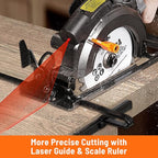 Circular Saw, 5.8A 4-1/2" Circular Saw w/Laser, Metal Auxiliary Handle, 6 Blades (4½", 4¾"), Cutting Depth 1-11/16" (90°), 1-3/8" (45°), Ideal for Wood, Soft Metal, Plastic, Tile - MCS01A