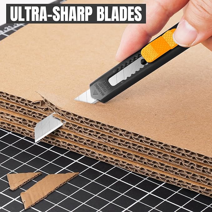 24 Pack Box Cutter Retractable, Utility Knife 9MM Wide Snap-Off Blades, Exacto Knife for Cutting Box, Wrapping, Cardboard, Extended Box Opener Perfect for Office, Home, School