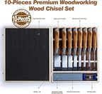 10 Pieces Wood Chisel Set, 1/4"~2" Woodworking Chisel Kit with Sharp CR-V 60 Steel Blades, Wooden Box, Honing Guide, Sharpening Stone for Carpenter Craftsman Woodworker