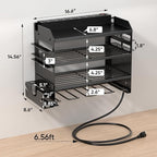Power Tool Organizer Wall Mount with Charging Station,Tool Storage Rack with 8 Outlet Power Strip,Heavy Duty Metal Battery Utility Rack with 4 Cordless Drill Holder 6.56 Ft Cord for Garage