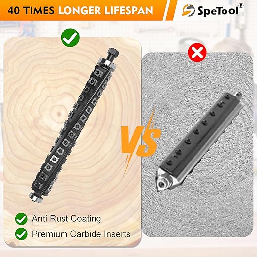 SpeTool 13 Inch Helical Planer Cutter Head for DW735 DW735X DW735-XE Thickness Planer, Spiral Cutterhead 4 Rows 56 Carbide Inserts with Pre-Assembled Bearings for Smoother Cut & Lower Noise