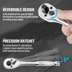 DURATECH Ratchet Set, 3-IN-1 Ratchet Handle, with 2 Extension Bars, 1/4", 3/8", 1/2" Drive Ratchet Wrench, 72-Tooth, Reversible Switch, Full-Polished Chrome Plating, Alloy Steel