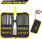 Topec Small File Set, Needle Diamond Files 15PCS, 7pcs Jewlers Files & 7pcs Steel Files with Metal Brush and Storage Bag，for Precision Metal File Work, Wood, Jewelry, Plastic, DIY Carving Tool Kit