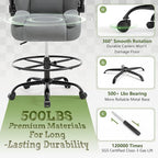 500LBS Drafting Chair, High Back Safer Standing Desk Chair, Executive Tall Office Chair with Flip-up Armrests, Upholstered Fabric Task Chair, Ergonomic Seat with Adjustable Height&Foot Ring, Grey
