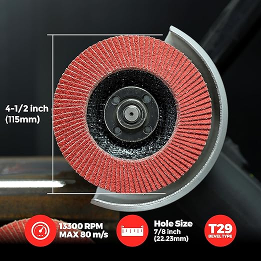10 Pack Ceramic Flap Discs 4-1/2" x 7/8" Arbor for Angle Grinder, 80 Grit Type 29