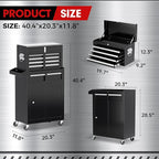 Crownland 5-Drawer Rolling Tool Chest with Wheels, Lockable 2 in 1 Detachable Tool Cabinet wit Drawers and Black Liners, Garage Top Toolbox & Bottom Storage Cart with Side Hooks(Black)