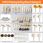 134PCS Polishing Buffing Wheel Polishing Kit Compatible with Dremel, Polishing Wheel Rotary Tool Accessories with 1/8" Shank, Abrasive Wheel Buffing Polishing Wire Brushes Wool Felt Cotton Mounted